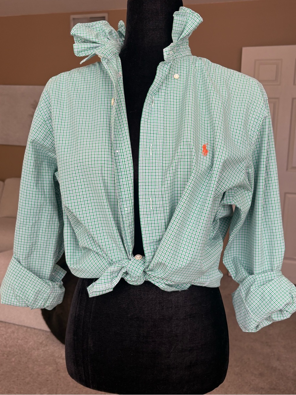 Reworked Ralph Lauren Green Check Button-Down Shirt 15.5